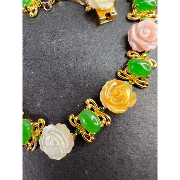 MOP jade and diopside bracelet in gold over sterling silver - Picture 2 of 11